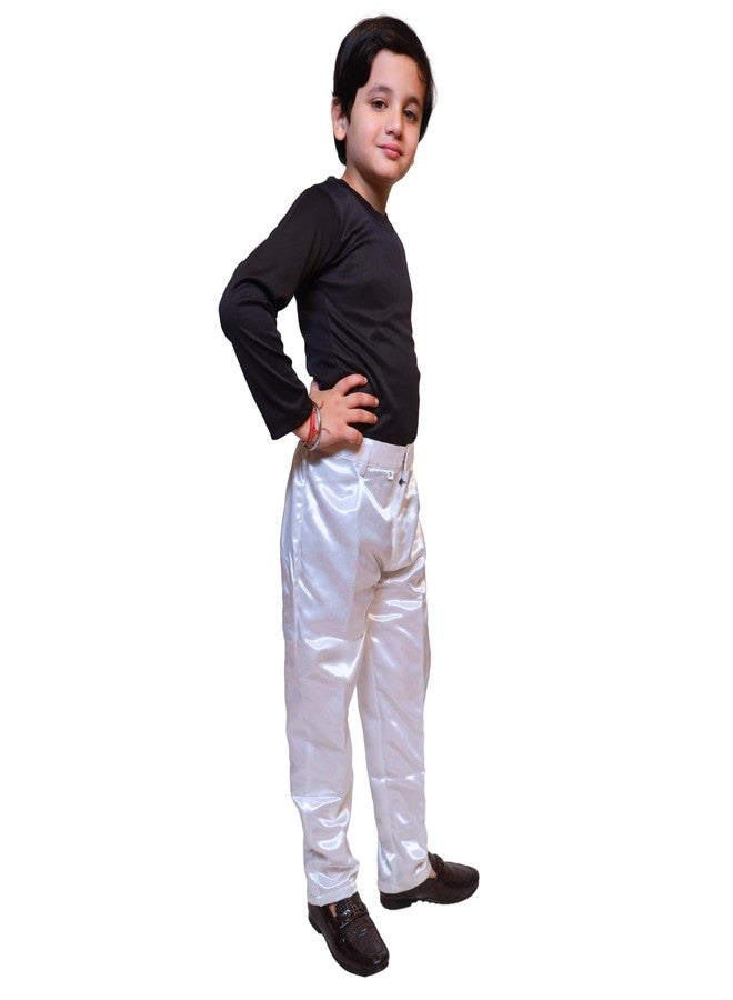 كاكو فانسي دريسيس بنطلون لامع للأطفال من كاكو فانسي دريسز، بتصميم معدني مستقيم الساق، مناسب للعروض الراقصة المدرسية - أبيض، مقاس 5-6 سنوات، للجنسين - Image 2